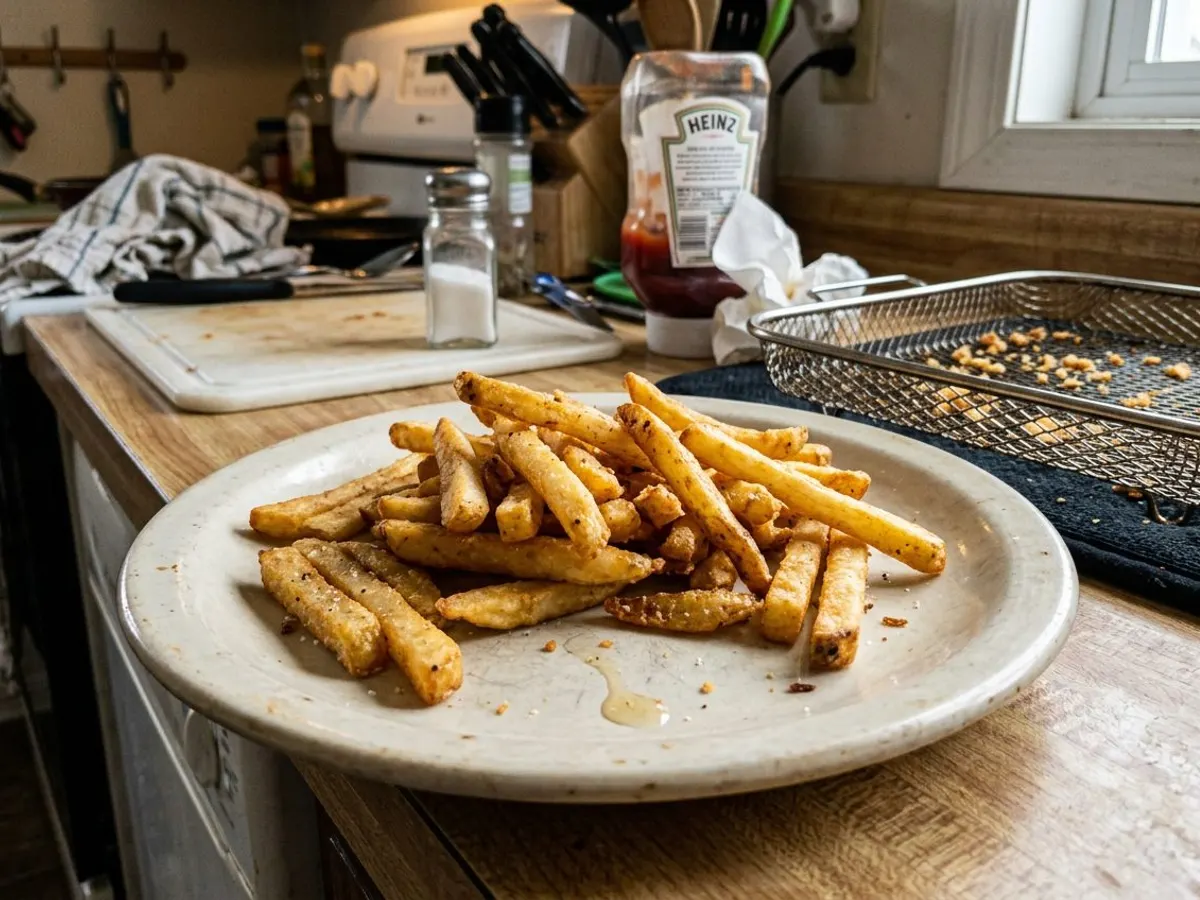 Golden crispy french fries cooked from frozen in the air fryer