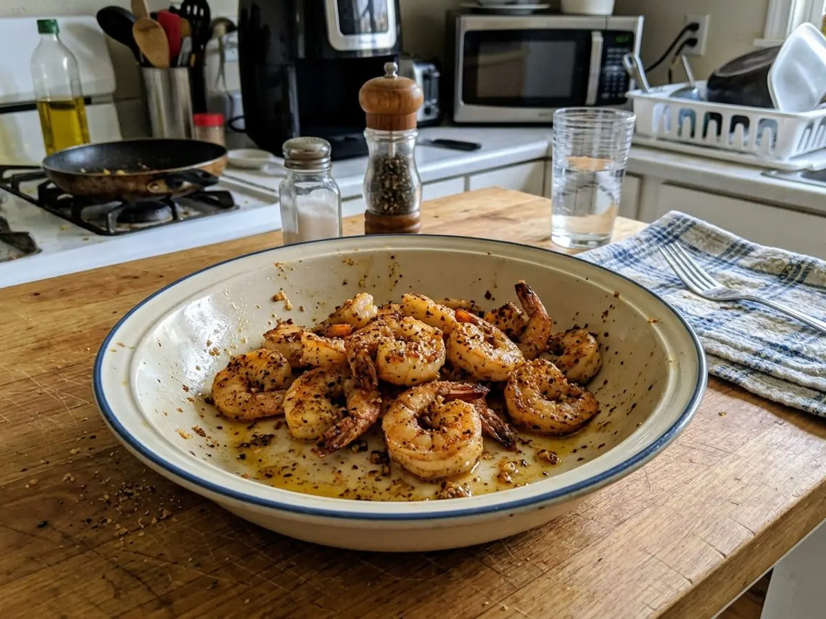 Seasoned air fryer shrimp with garlic and pepper