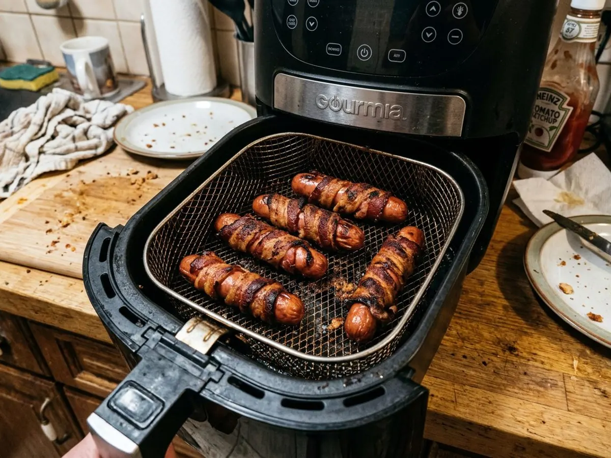 Bacon-Wrapped Hot Dogs in the Air Fryer
