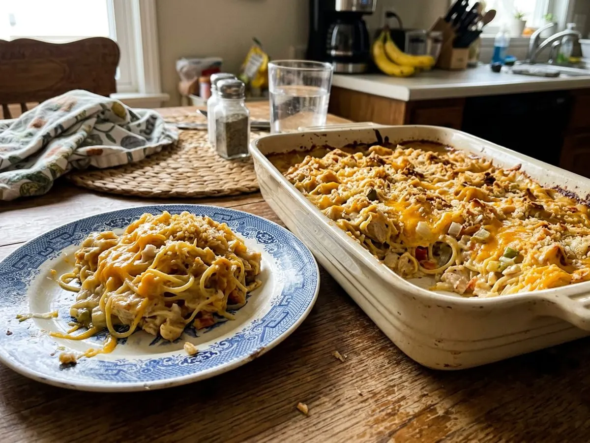 Creamy baked chicken spaghetti casserole