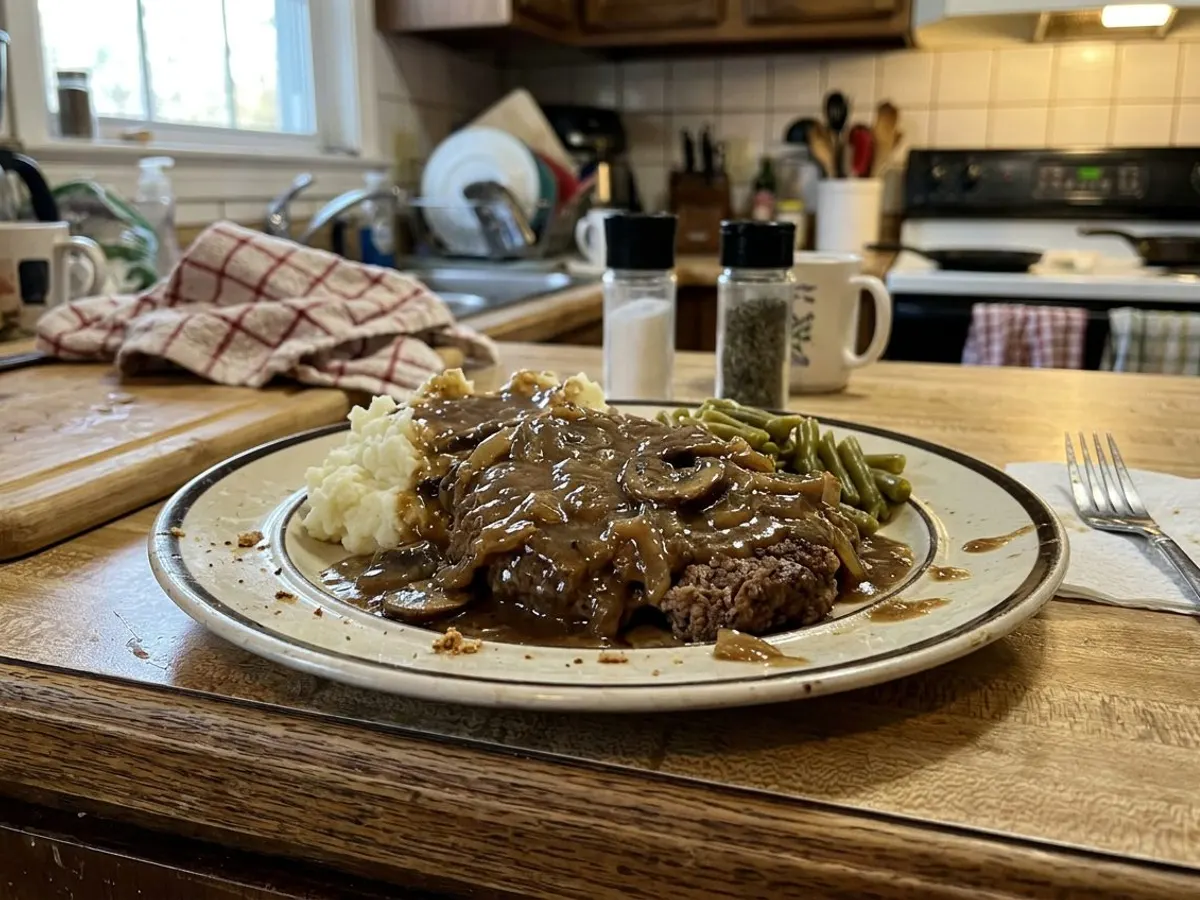 Crockpot cube steak smothered in rich onion mushroom gravy