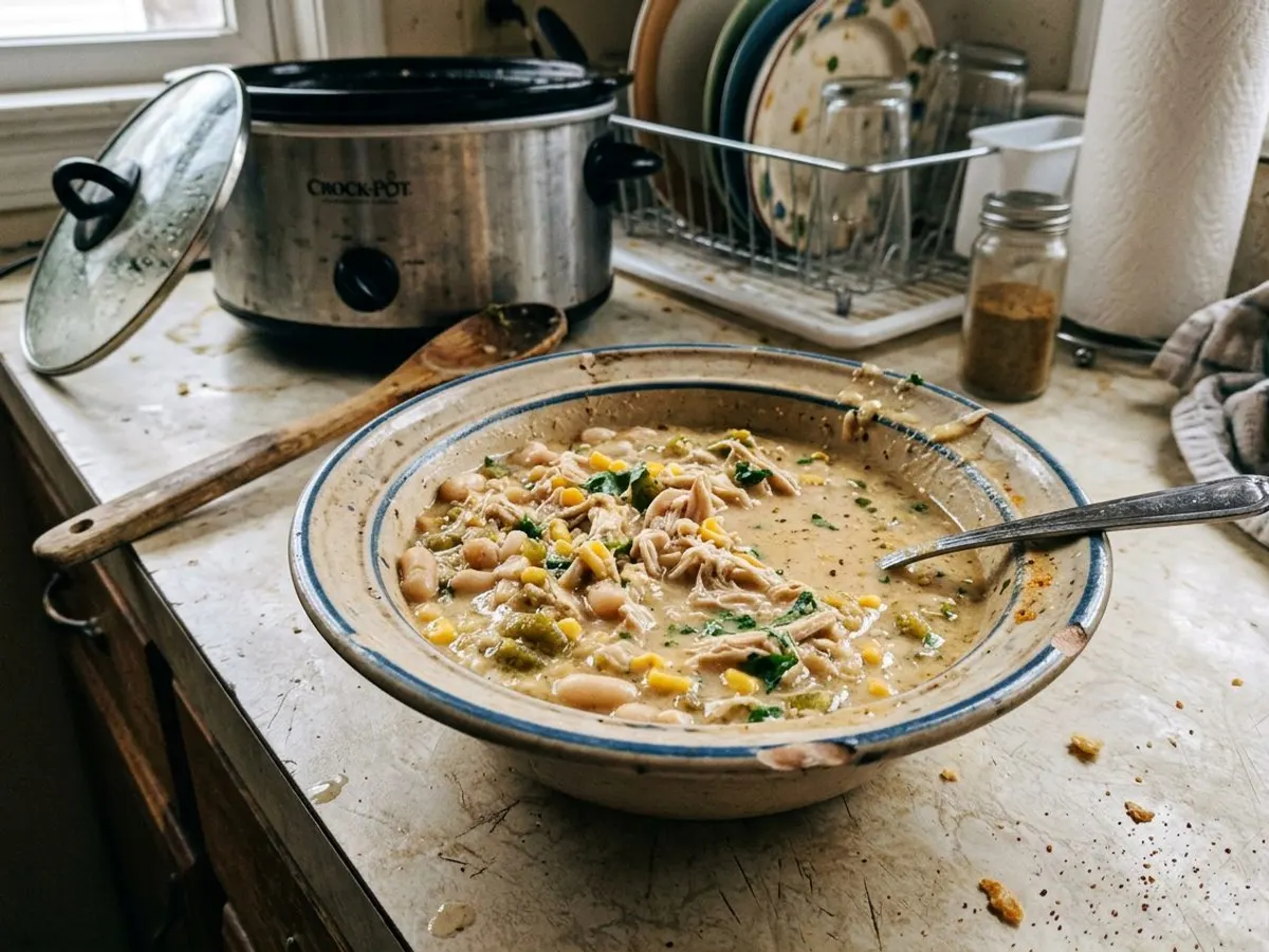 Creamy crockpot white chicken chili with white beans