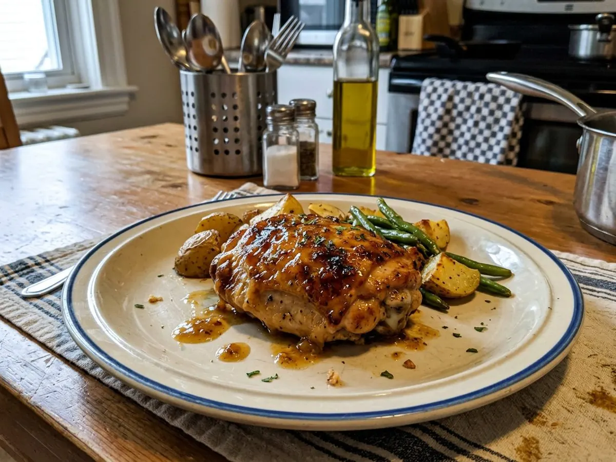 Honey mustard baked chicken with golden glaze
