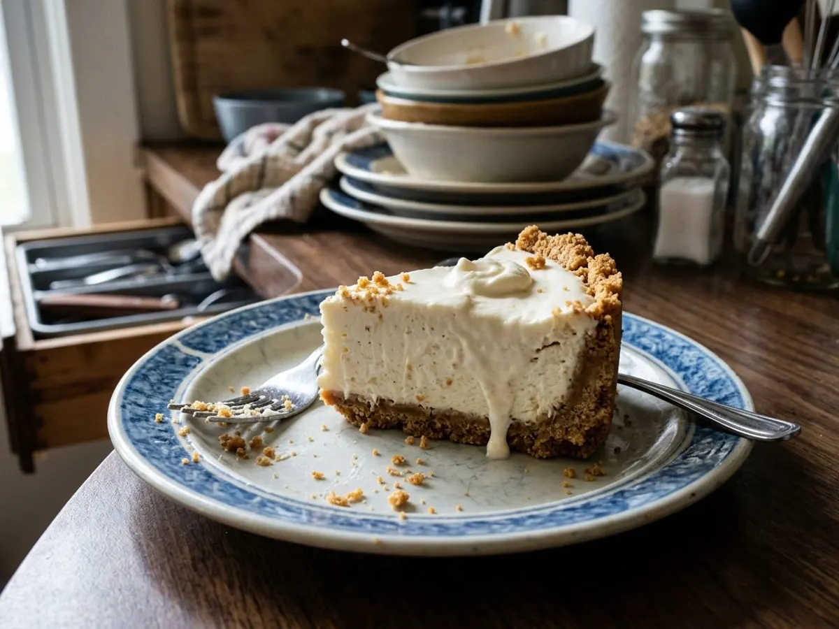 No bake cheesecake slice with graham cracker crust